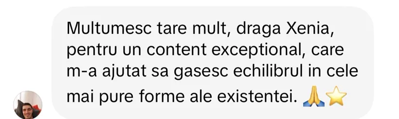 Mesaj: m-a ajutat să găsesc echilibrul