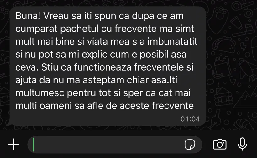 Mesaj pe WhatsApp: după ce am cumpărat pachetul cu frecvențe mă simt mult mai bine